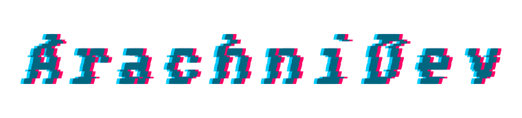 ArachniDev LLC Logo, typeset in a pixelated font with a multicolored glitch effect.